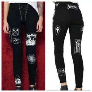 Dolls Kill Current Mood Lace-Up Patch Black Jeans